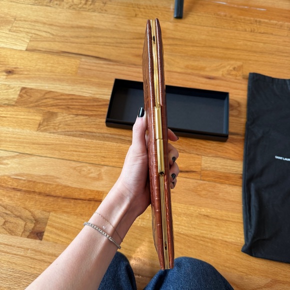 Saint Laurent Brown Crocodile Leather Embossed Croc Midnight Clutch Small - Picture 9 of 16